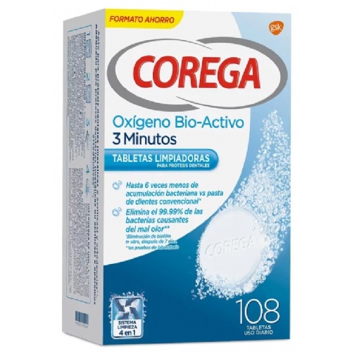 Corega oxigeno bio-activo - limpieza protesis dental (108 tabletas)
