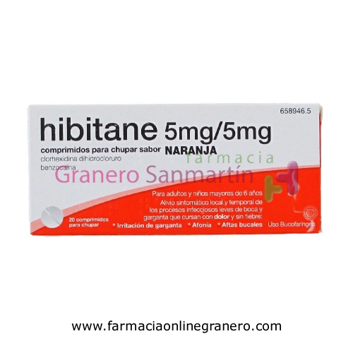 HIBITANE 5mg/5mg COMPRIMIDOS PARA CHUPAR SABOR NARANJA , 20 comprimidos
