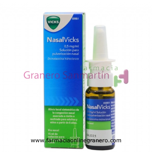 NASALVICKS 0,5MG/ML SOLUCION PARA PULVERIZACIÓN NASAL , 1 envase pulverizador de 15 ml