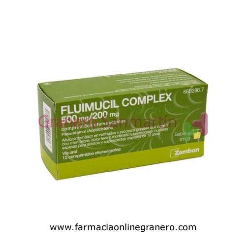 FLUIMUCIL COMPLEX 500 mg/200 mg COMPRIMIDOS EFERVESCENTES , 12 comprimidos