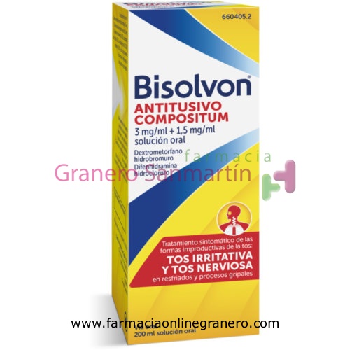 BISOLVON ANTITUSIVO COMPOSITUM 3 mg/ml + 1,5 mg/ml SOLUCION ORAL , 1 frasco de 200 ml