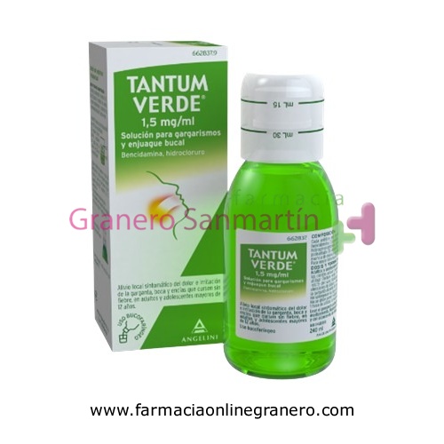TANTUM VERDE 1,5 mg/ml SOLUCION PARA GARGARISMOS Y ENJUAGUE BUCAL , 1 frasco de 240 ml