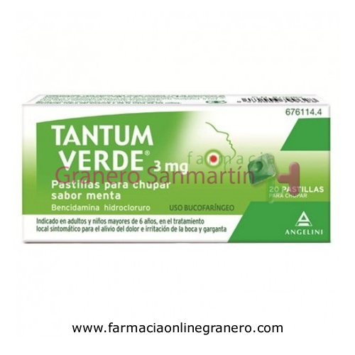 TANTUM VERDE 3 mg PASTILLAS PARA CHUPAR SABOR MENTA, 20 pastillas (PE/Papel/Al)