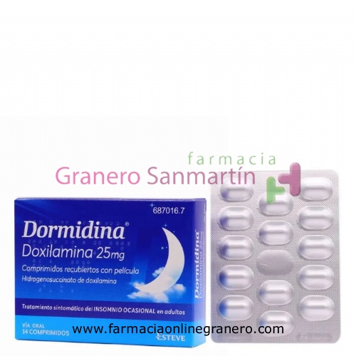 DORMIDINA DOXILAMINA 25 mg COMPRIMIDOS RECUBIERTOS CON PELICULA , 14 comprimidos