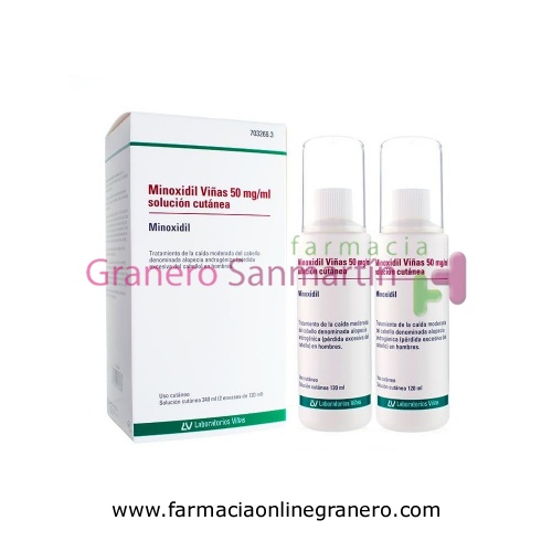 MINOXIDIL VIÑAS 50 mg/ml SOLUCION CUTANEA , 2 frascos de 120 ml