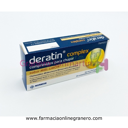 DERATIN COMPLEX COMPRIMIDOS PARA CHUPAR SABOR MIEL-LIMON , 30 comprimidos (Blister aluminio/PVC)