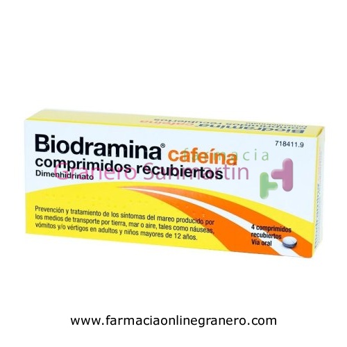 BIODRAMINA CAFEINA COMPRIMIDOS RECUBIERTOS , 4 comprimidos