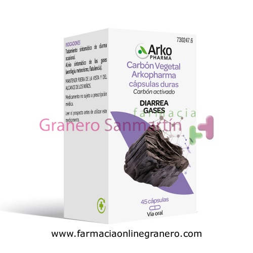 CARBÓN VEGETAL ARKOPHARMA CÁPSULAS DURAS, 45 cápsulas