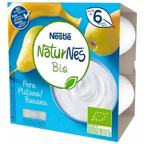 Naturnes bio yogur pera y platano (4 tarrinas x 90 g)