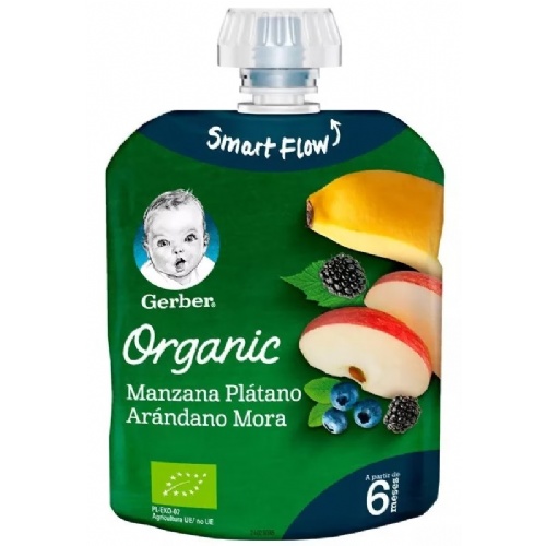Gerber organic manzana platano arandano mora (1 pouch 90 g)