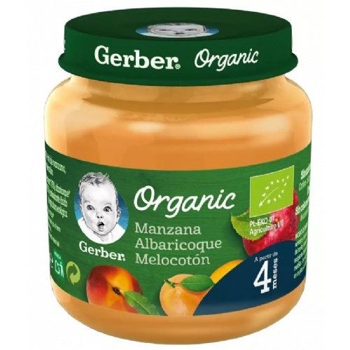 Gerber organic manzana melocoton albaricoque (1 tarrito 125 g)