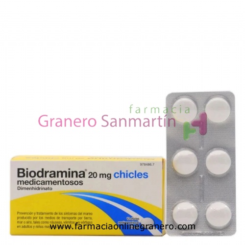 BIODRAMINA 20 mg CHICLES MEDICAMENTOSOS , 12 chicles