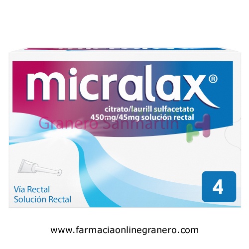 MICRALAX CITRATO/LAURIL SULFOACETATO 450 mg/45 mg solucion rectal , 4 enemas