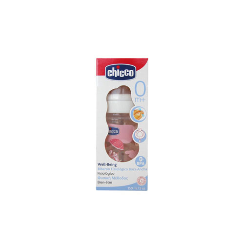 Biberon plastico pp t caucho - chicco fisiologico 0% bisfenol boca ancha flujo normal (150 ml rosa)