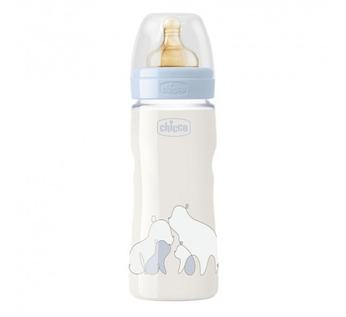 Biberon plastico t caucho - chicco original touch (azul 6m+ flujo rapido 330 ml)