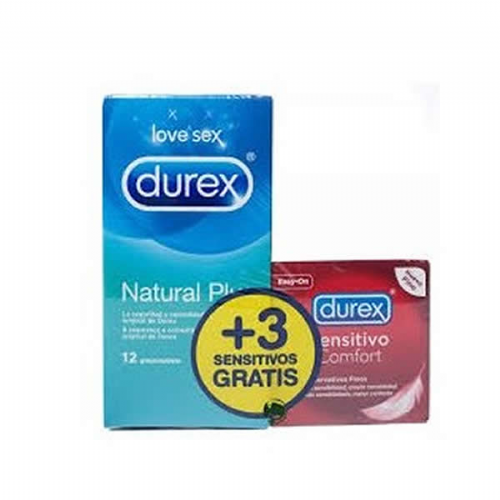 DUREX NATURAL PLUS + DUREX SENSITIVO CONFORT (PACK 12 + 3 PRESERV)
