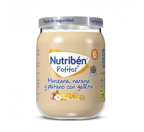 Nutriben potito merienda - manzana naranja y platano con galleta (190 g)
