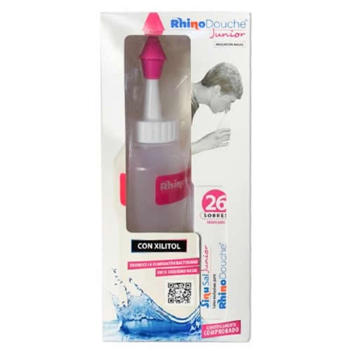 Rhinodouche junior pack irrigador nasal + rhinodouche sal junior (1 envase  250 ml + 26 sobres) - Farmacia online