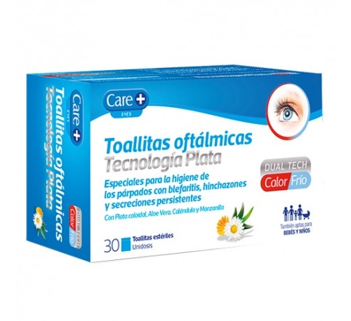 Care+ toallitas oftalmicas tecnologia plata (30 toallitas)