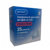 Alvita compresas gasa esteril tejido sin tejer (10 cm x 10 cm 25 sobres (2 u/sobre))