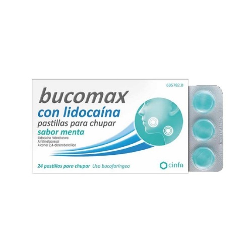 BUCOMAX CON LIDOCAINA PASTILLAS PARA CHUPAR SABOR MENTA, 24 pastillas