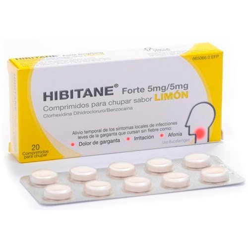 HIBITANE  5 mg/5 mg COMPRIMIDOS PARA CHUPAR SABOR LIMON , 20 comprimidos