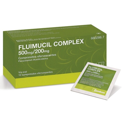 FLUIMUCIL COMPLEX 500 mg/200 mg COMPRIMIDOS EFERVESCENTES , 12 comprimidos