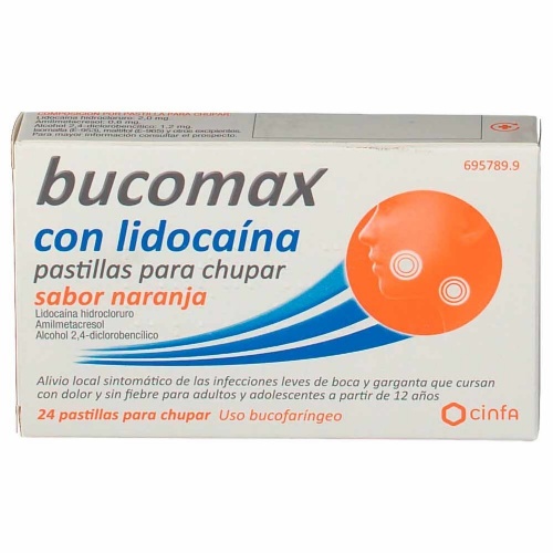 BUCOMAX CON LIDOCAINA PASTILLAS PARA CHUPAR SABOR NARANJA, 24 pastillas