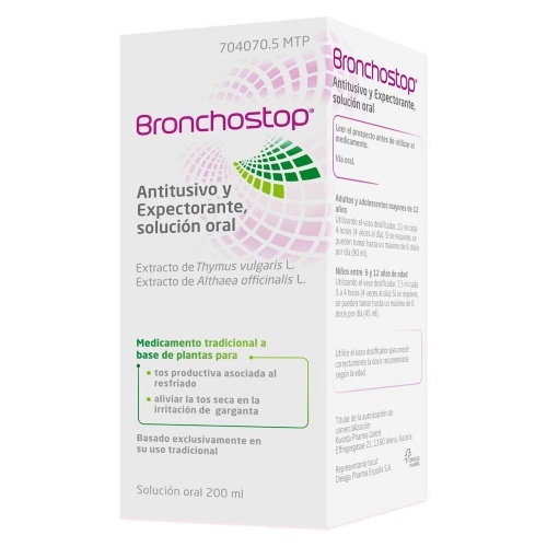 BRONCHOSTOP ANTITUSIVO Y EXPECTORANTE SOLUCION ORAL , 1 frasco de 200 ml