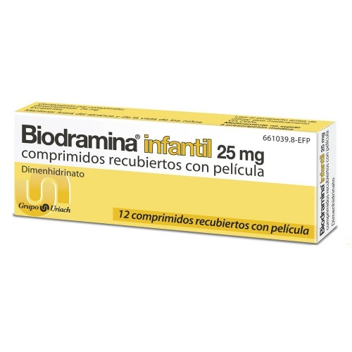 BIODRAMINA INFANTIL 25 mg COMPRIMIDOS RECUBIERTOS CON PELICULA , 12 comprimidos