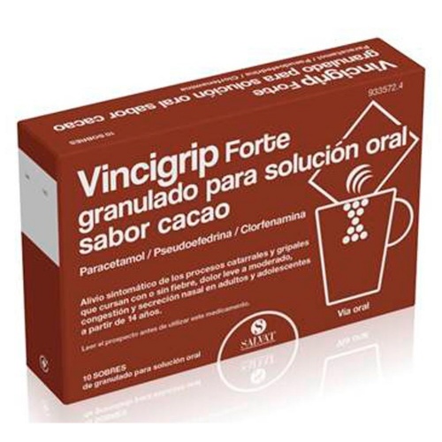 VINCIGRIP FORTE GRANULADO PARA SOLUCION ORAL SABOR CACAO , 10 sobres