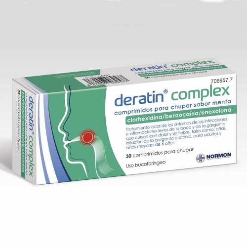 DERATIN COMPLEX COMPRIMIDOS PARA CHUPAR SABOR MENTA , 30 comprimidos (Blister aluminio/PVC)