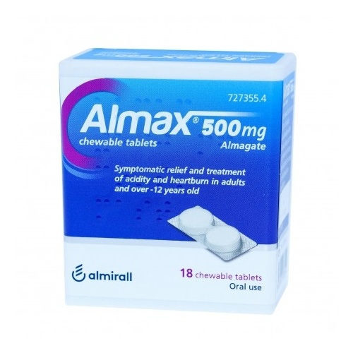 ALMAX 500 mg COMPRIMIDOS MASTICABLES,18 comprimidos