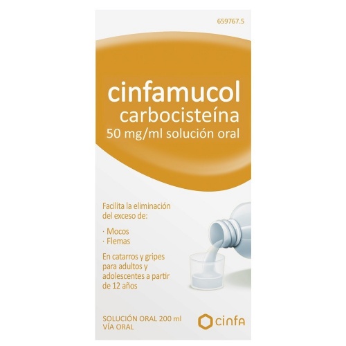 CINFAMUCOL CARBOCISTEÍNA 50 mg/ml SOLUCION ORAL , 1 frasco de 200 ml