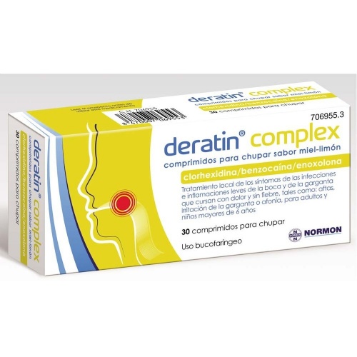 DERATIN COMPLEX COMPRIMIDOS PARA CHUPAR SABOR MIEL-LIMON , 30 comprimidos (Blister aluminio/PVC)