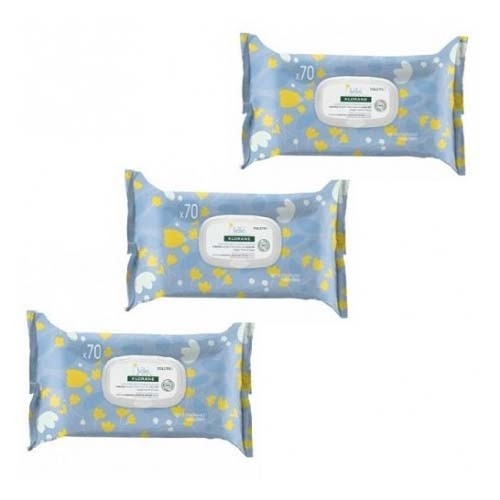 Klorane bebe toallitas limpiadoras suaves (3 paquetes 70 toallitas pack trio)