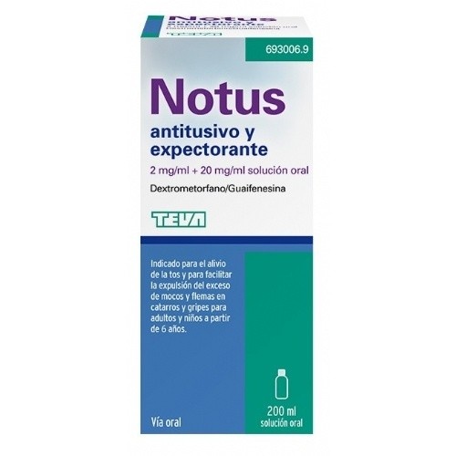 Notus Antitusivo y Expectorante 2 mg/ml + 20 mg/ml solución oral , 1 frasco de 200 ml