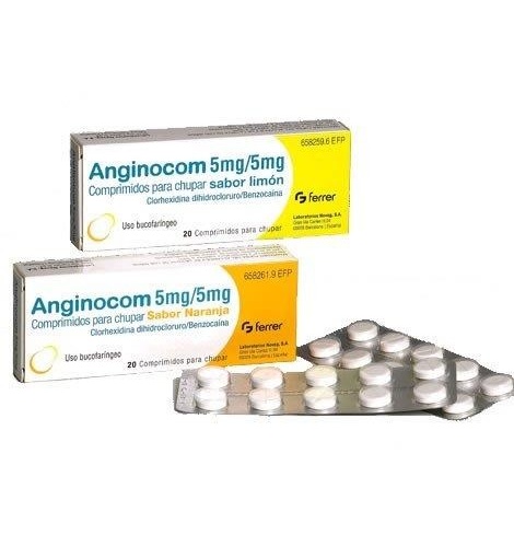 ANGINOCOM 5 mg/5 mg COMPRIMIDOS PARA CHUPAR SABOR LIMON, 20 comprimidos