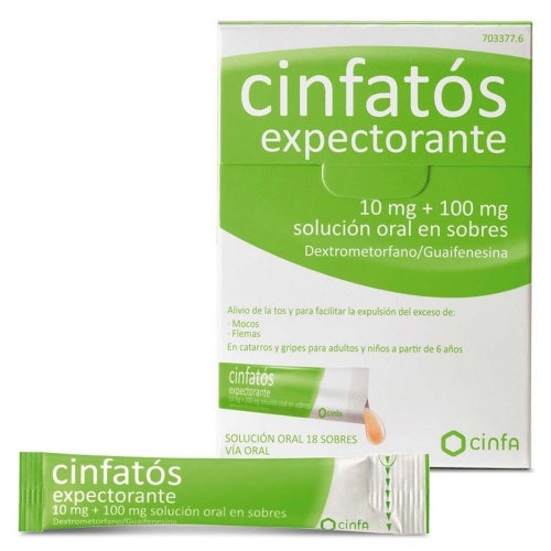 CINFATOS EXPECTORANTE   10 mg + 100 mg solución oral en sobres , 18 sobres