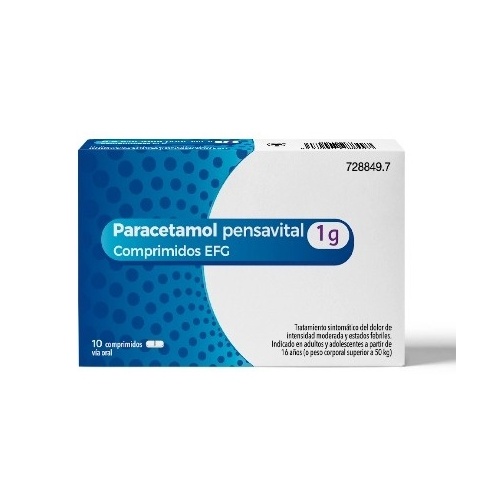 PARACETAMOL PENSAVITAL 1G COMPRIMIDOS EFG, 10 comprimidos