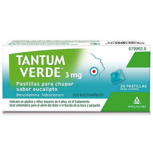 TANTUM VERDE 3 mg PASTILLAS PARA CHUPAR SABOR EUCALIPTO , 20 pastillas