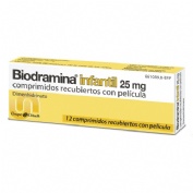 BIODRAMINA INFANTIL 25 mg COMPRIMIDOS RECUBIERTOS CON PELICULA , 12 comprimidos