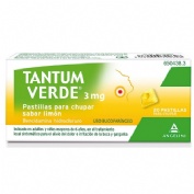 TANTUM VERDE 3 mg PASTILLAS PARA CHUPAR SABOR LIMON, 20 pastillas (PE/Papel/Al)